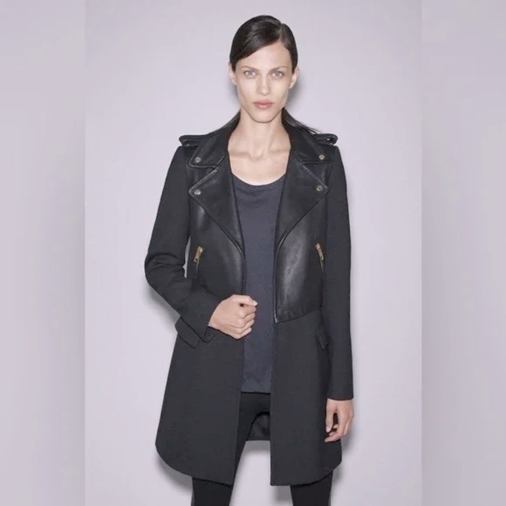 Zara genuine leather coat moto jacket small with gold hardware - Picture 2 of 8
